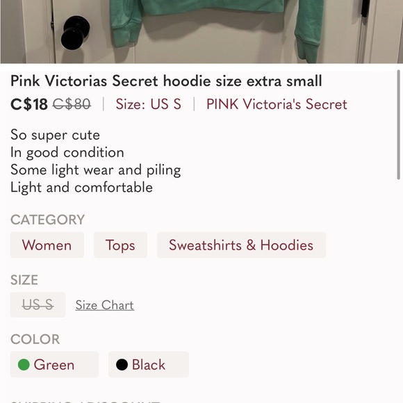 PINK | Aqua Hoodie | Women | XS - Picture 8 of 8